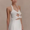 Ella Bow Detail Halter Mini Dress – White