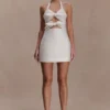 Ella Bow Detail Halter Mini Dress – White