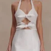 Ella Bow Detail Halter Mini Dress – White