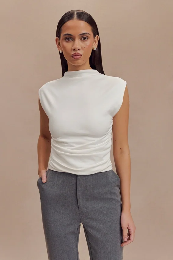 Ellia High Neck Sleeveless Top – White Ellia High Neck Sleeveless Top – White