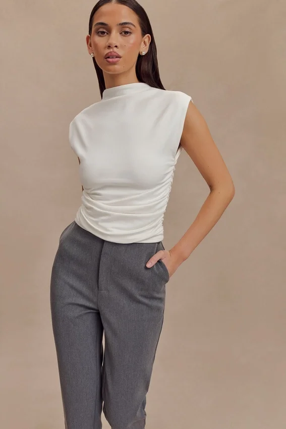 Ellia High Neck Sleeveless Top – White Ellia High Neck Sleeveless Top – White