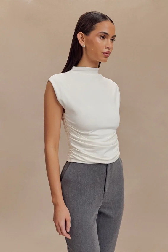Ellia High Neck Sleeveless Top – White Ellia High Neck Sleeveless Top – White