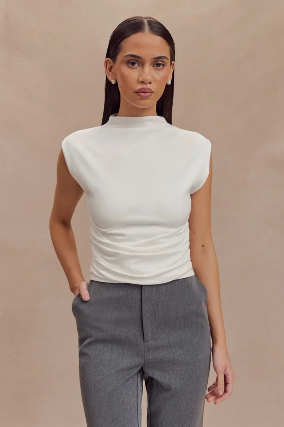 Ellia High Neck Sleeveless Top – White Ellia High Neck Sleeveless Top – White