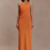 Elma Halter Knit Maxi Dress – Orange