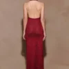 Elma Lurex Knit Halter Maxi Dress – Deep Red