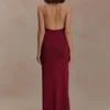 Elma Lurex Knit Halter Maxi Dress – Deep Red