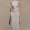 Elma Lurex Knit Halter Maxi Dress – Silver