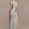 Elma Lurex Knit Halter Maxi Dress – Silver