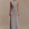 Elma Lurex Knit Halter Maxi Dress – Silver