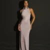 Elma Lurex Knit Halter Maxi Dress – Silver