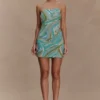 Eloise Hand Beaded Mini Dress – Blue Swirl Print Eloise Hand Beaded Mini Dress – Blue Swirl Print