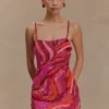 Eloise Hand Beaded Mini Dress – Pink Swirl Print