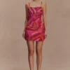 Eloise Hand Beaded Mini Dress – Pink Swirl Print