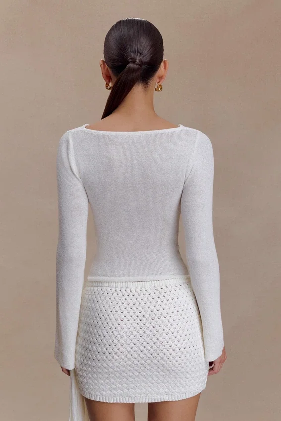 Elowen Knit Cowl Long Sleeve Top – White Elowen Knit Cowl Long Sleeve Top – White