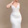 Elsie Pearl Beaded Bustier Top – White