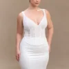 Elsie Pearl Beaded Bustier Top – White