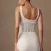 Elsie Pearl Beaded Bustier Top – White