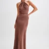 Elyna Slinky Halter Maxi Dress – Chocolate
