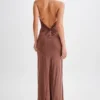 Elyna Slinky Halter Maxi Dress – Chocolate