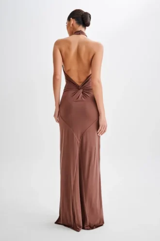 Elyna Slinky Halter Maxi Dress – Chocolate
