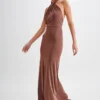 Elyna Slinky Halter Maxi Dress – Chocolate