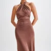 Elyna Slinky Halter Maxi Dress – Chocolate