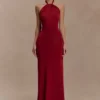Elyna Slinky Halter Maxi Dress – Deep Red Elyna Slinky Halter Maxi Dress – Deep Red