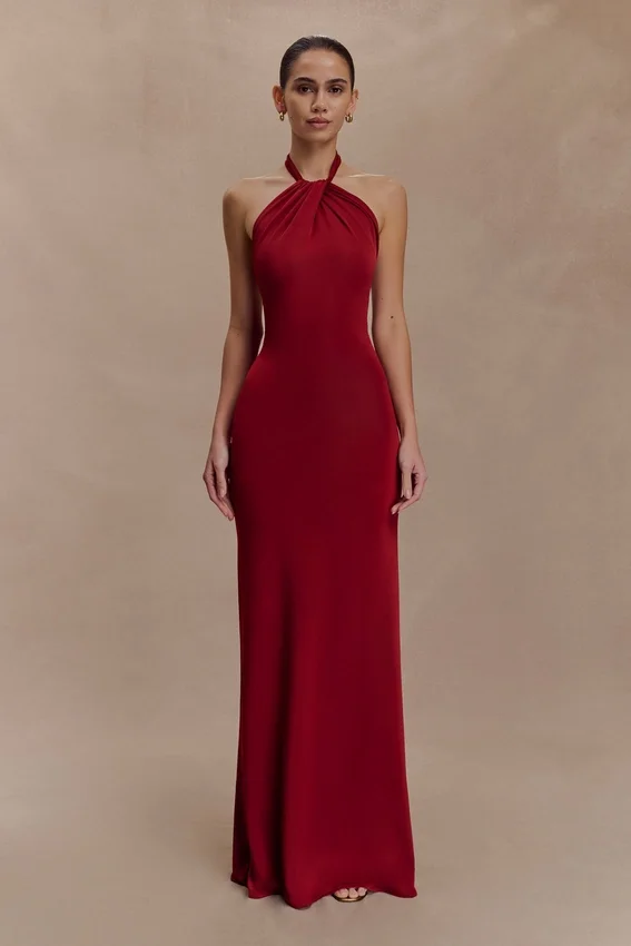 Elyna Slinky Halter Maxi Dress – Deep Red Elyna Slinky Halter Maxi Dress – Deep Red