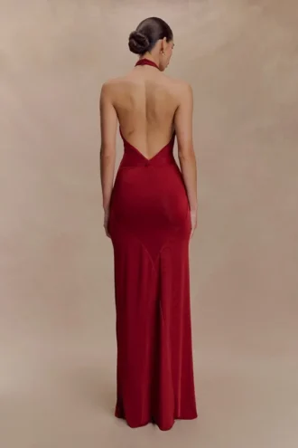 Elyna Slinky Halter Maxi Dress – Deep Red
