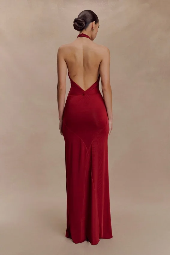 Elyna Slinky Halter Maxi Dress – Deep Red Elyna Slinky Halter Maxi Dress – Deep Red