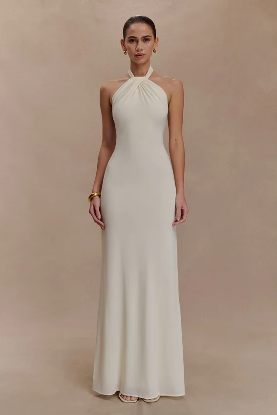 Elyna Slinky Halter Maxi Dress – Ivory Elyna Slinky Halter Maxi Dress – Ivory