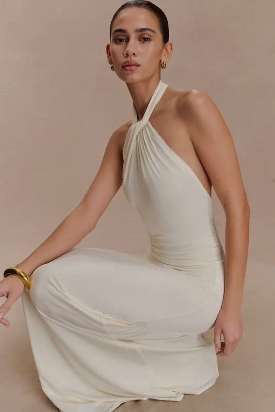 Elyna Slinky Halter Maxi Dress – Ivory Elyna Slinky Halter Maxi Dress – Ivory