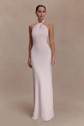Elyna Slinky Halter Maxi Dress – Pale Pink