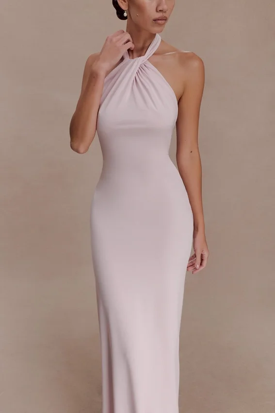 Elyna Slinky Halter Maxi Dress – Pale Pink Elyna Slinky Halter Maxi Dress – Pale Pink