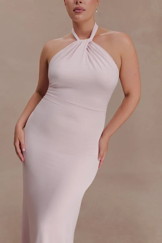 Elyna Slinky Halter Maxi Dress – Pale Pink Elyna Slinky Halter Maxi Dress – Pale Pink