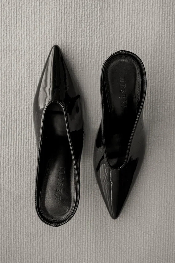 Emerson Patent Faux Leather Point Heel – Black Emerson Patent Faux Leather Point Heel – Black