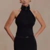 Emilia Beaded Neck Halter Top – Black Emilia Beaded Neck Halter Top – Black