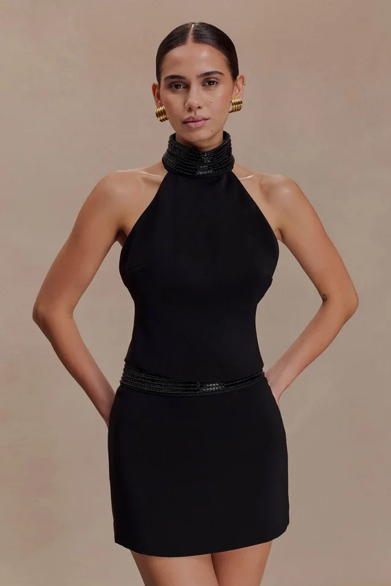 Emilia Beaded Neck Halter Top – Black Emilia Beaded Neck Halter Top – Black