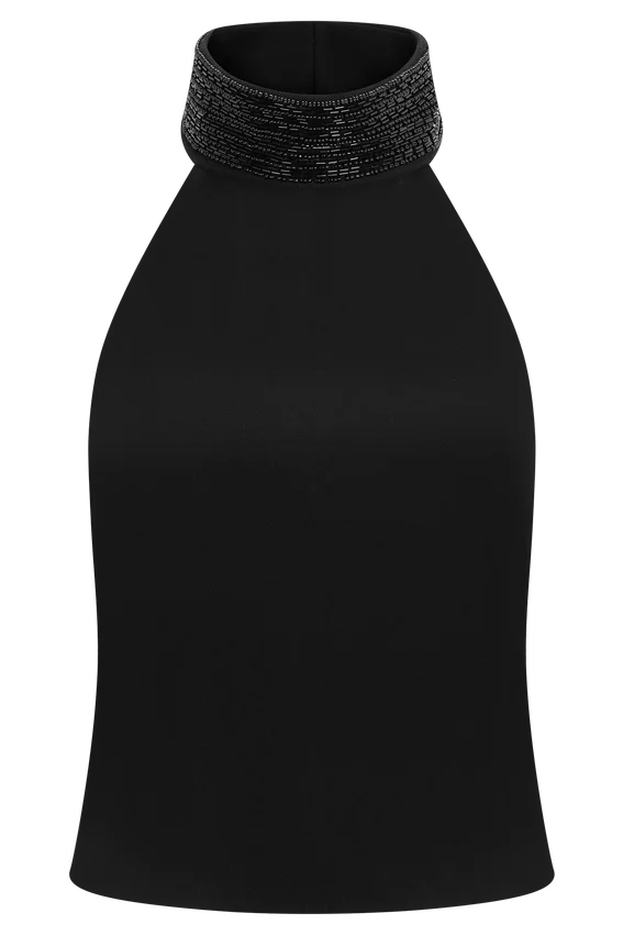 Emilia Beaded Neck Halter Top – Black Emilia Beaded Neck Halter Top – Black