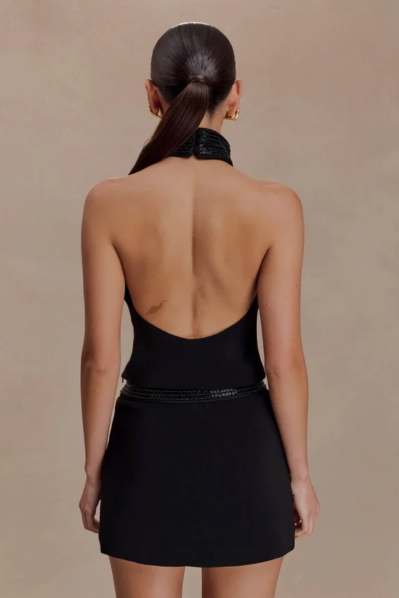 Emilia Beaded Neck Halter Top – Black Emilia Beaded Neck Halter Top – Black