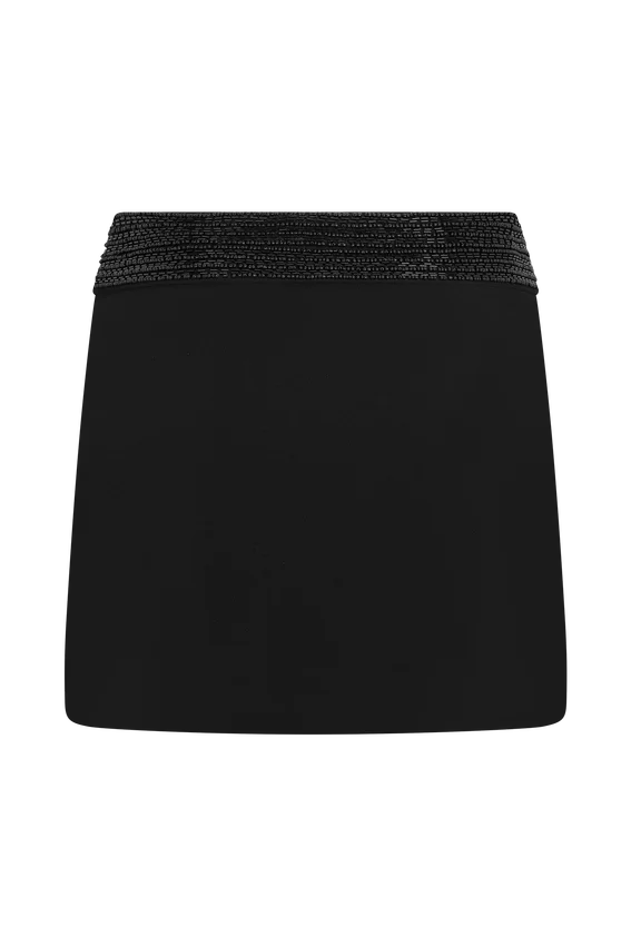 Emilia Beaded Waistband Mini Skirt – Black Emilia Beaded Waistband Mini Skirt – Black