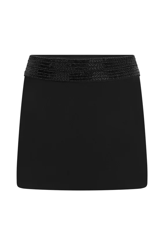 Emilia Beaded Waistband Mini Skirt – Black Emilia Beaded Waistband Mini Skirt – Black