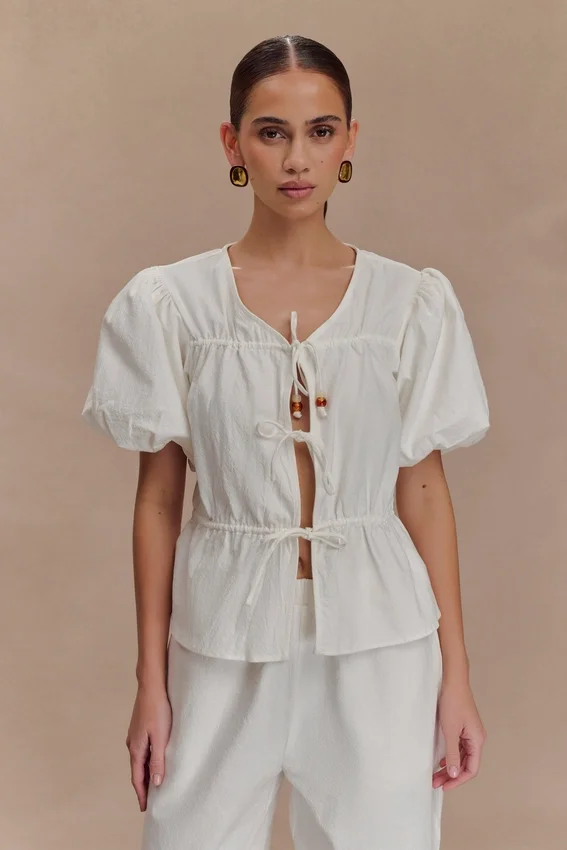 Emilie Puff Sleeve Cotton Top – White Emilie Puff Sleeve Cotton Top – White