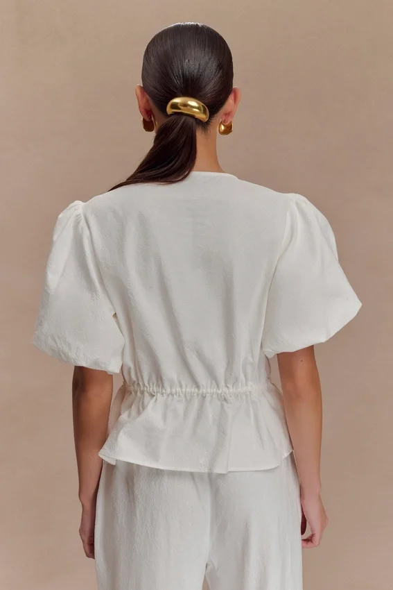 Emilie Puff Sleeve Cotton Top – White Emilie Puff Sleeve Cotton Top – White