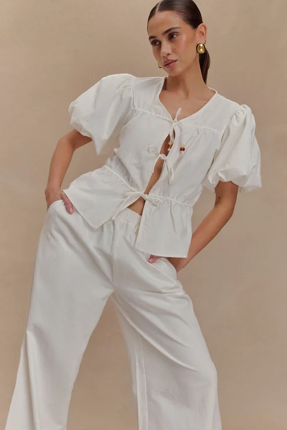 Emilie Puff Sleeve Cotton Top – White Emilie Puff Sleeve Cotton Top – White