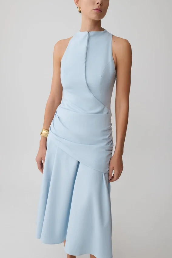 Emily Wrapped Waist Midi Dress – Sky Blue Emily Wrapped Waist Midi Dress – Sky Blue