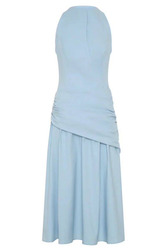 Emily Wrapped Waist Midi Dress – Sky Blue Emily Wrapped Waist Midi Dress – Sky Blue
