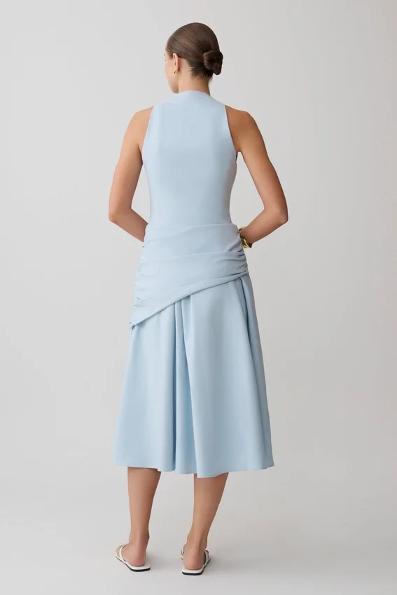 Emily Wrapped Waist Midi Dress – Sky Blue Emily Wrapped Waist Midi Dress – Sky Blue