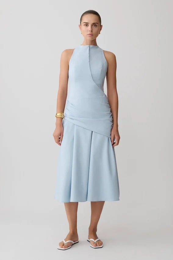 Emily Wrapped Waist Midi Dress – Sky Blue Emily Wrapped Waist Midi Dress – Sky Blue