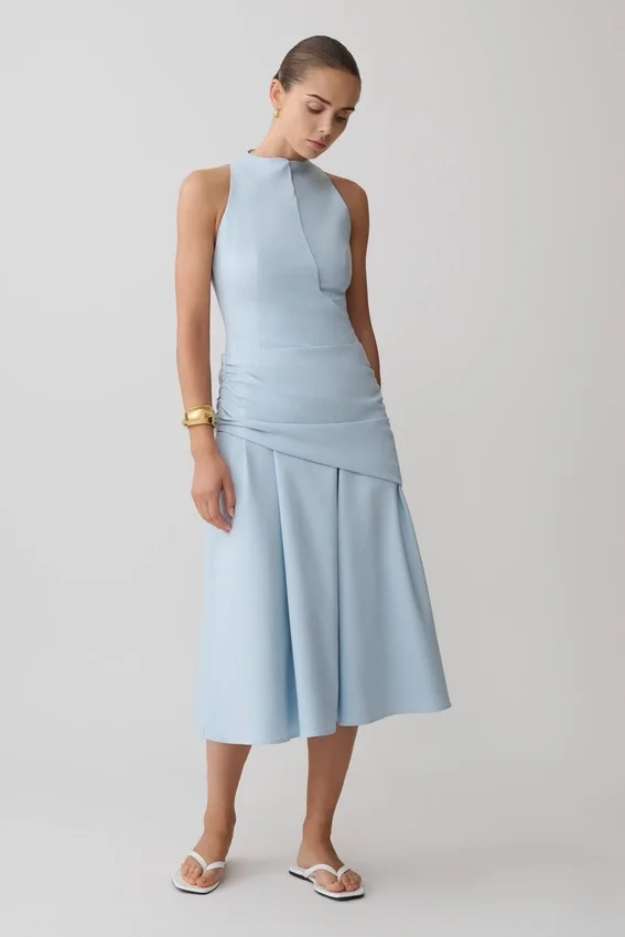 Emily Wrapped Waist Midi Dress – Sky Blue Emily Wrapped Waist Midi Dress – Sky Blue